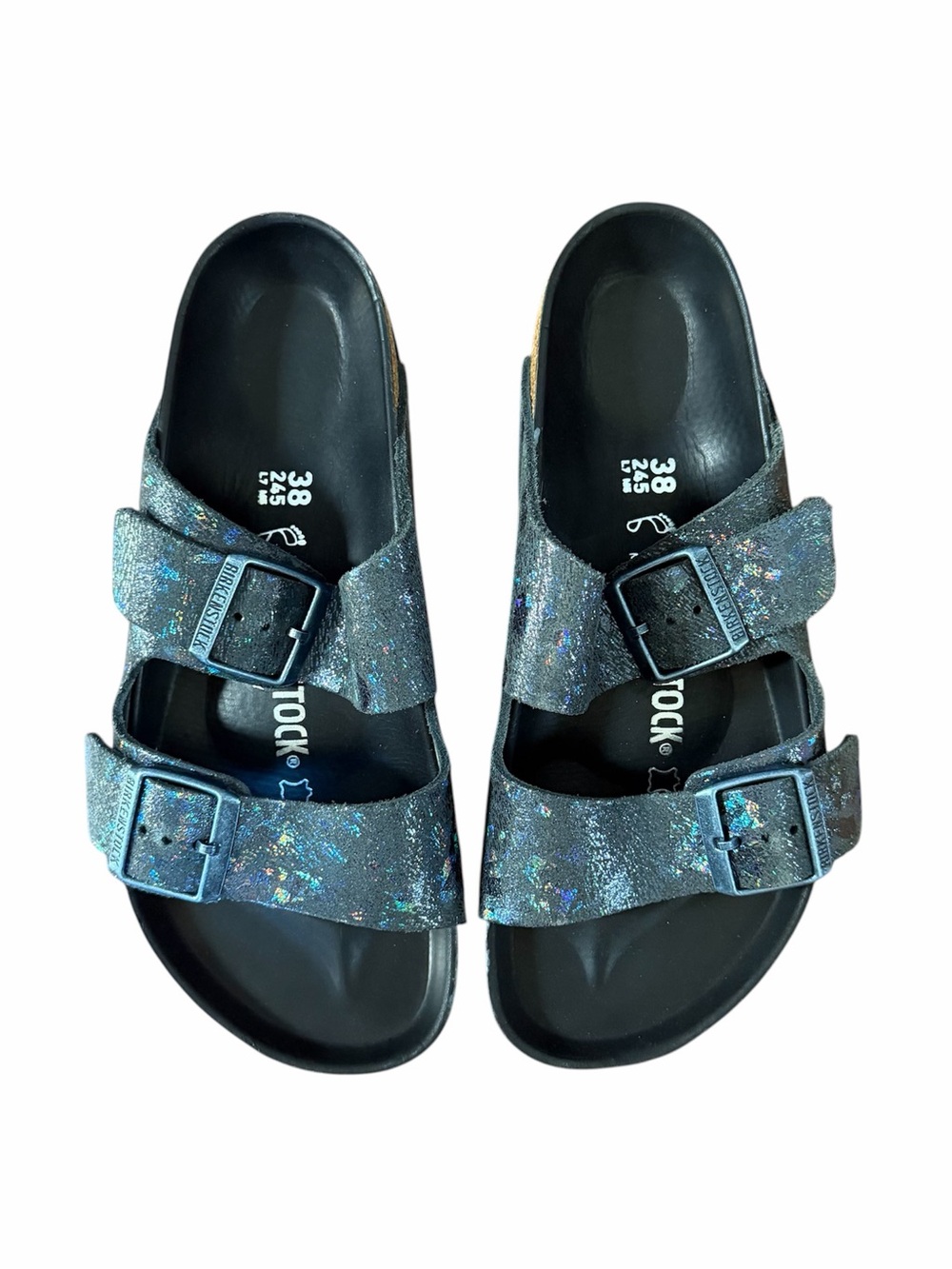 Birkenstock Women's Double Buckle Slide Sandals in Iridescent Blue-Black - Picture 2 of 6